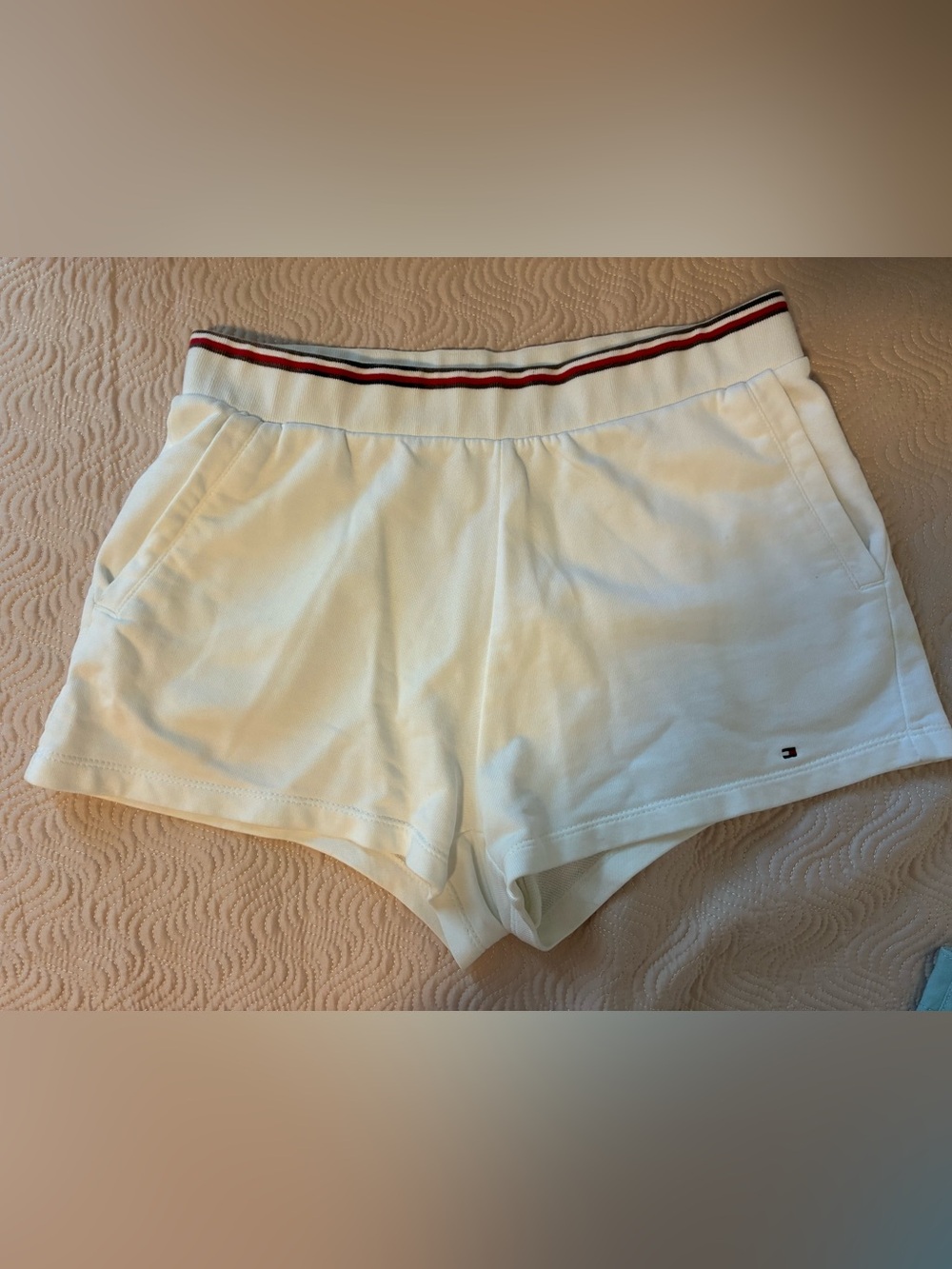Tommy Hilfiger White Women's Athletic Shorts with Red & Navy Trim